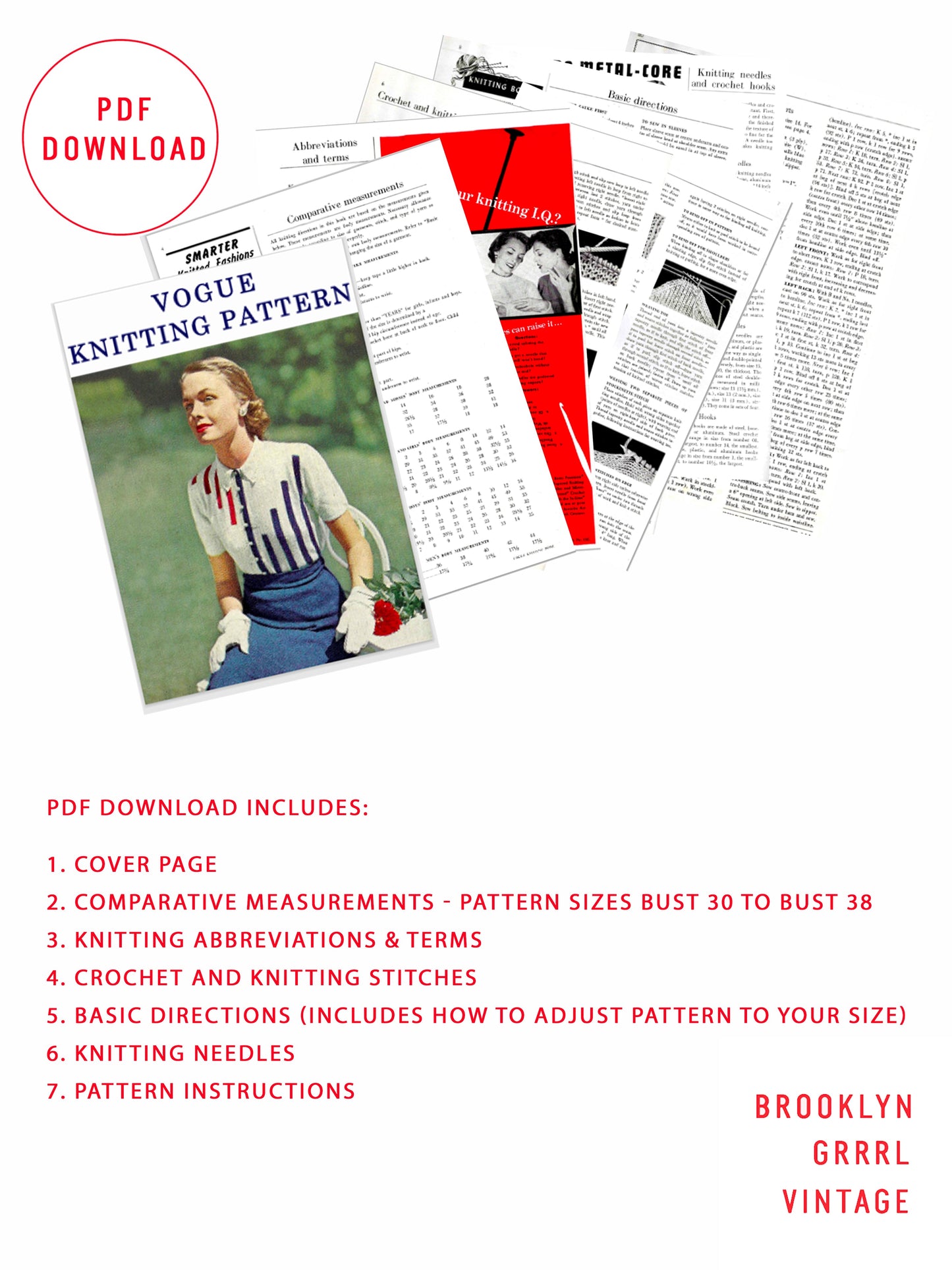 1950s Vogue Tri-Color Sweater and Skirt Set / Knitting Pattern