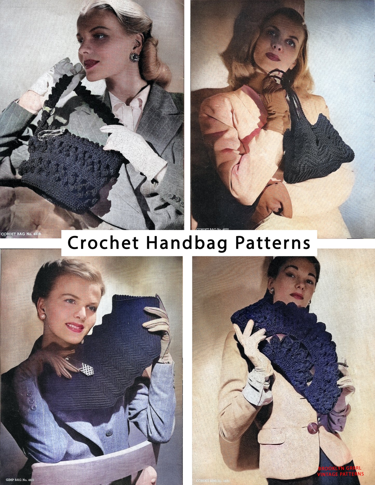1940s Crochet Handbag Patterns - Gimp / Cordet Bags (E)