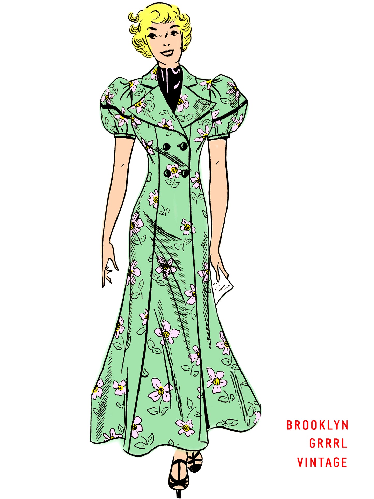PDF Pattern 1930's Harlow Dress / Robe/ Bust 38