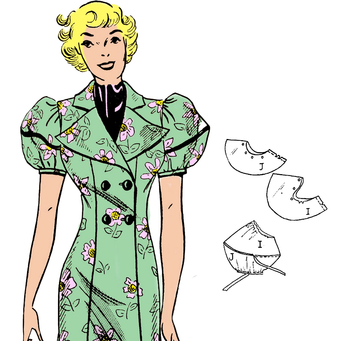 PDF Pattern 1930's Harlow Dress / Robe/ Bust 38