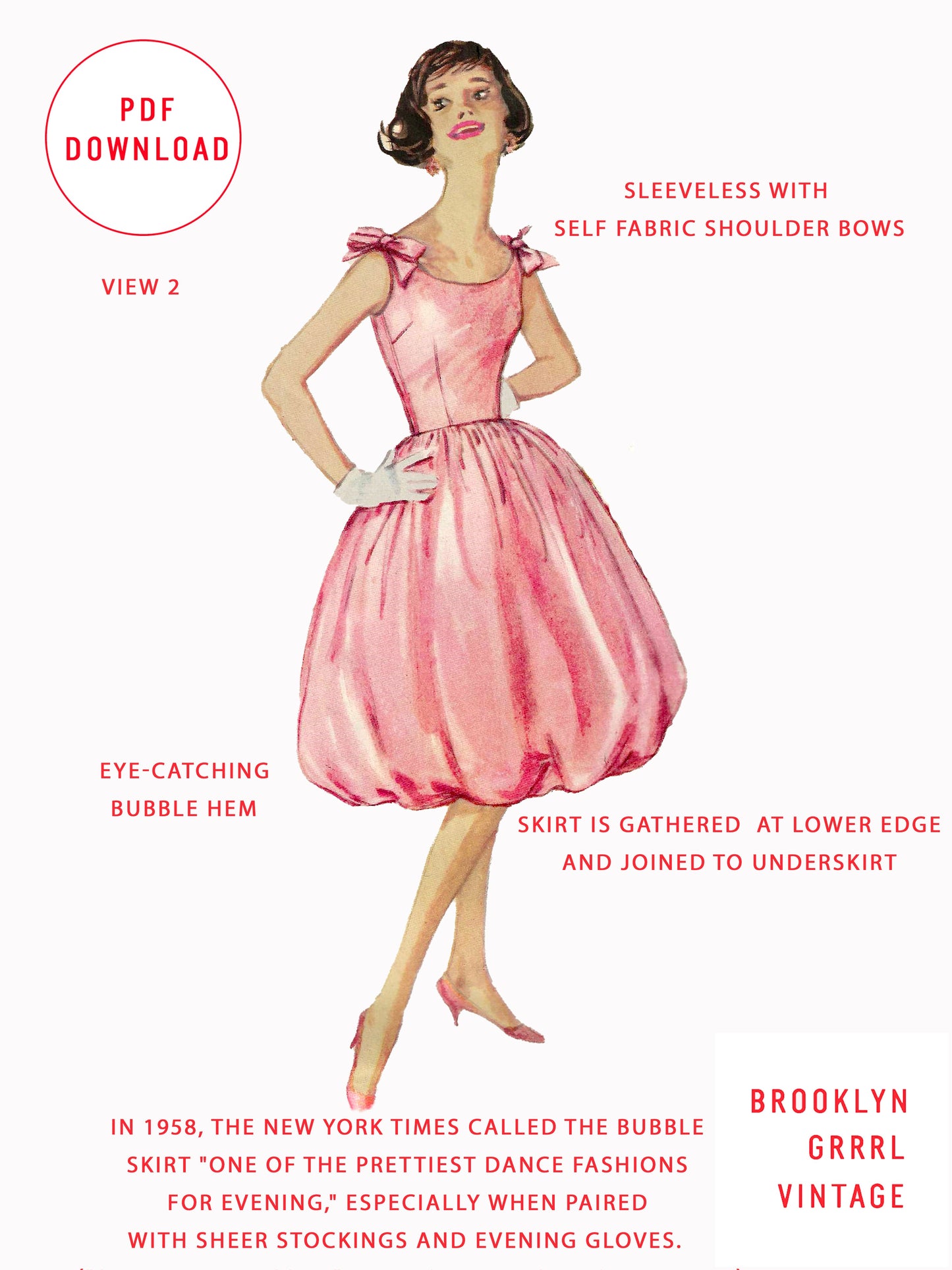 PDF Pattern - 1950s Bubble Party Dress / Bust 38