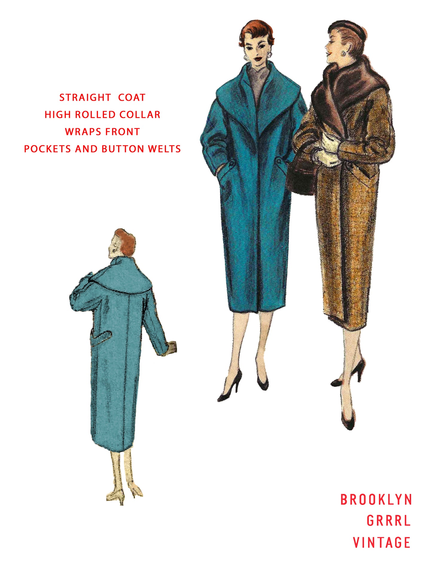 PAPER Pattern - 1950s Coat with Rolled Collar / Bust 34