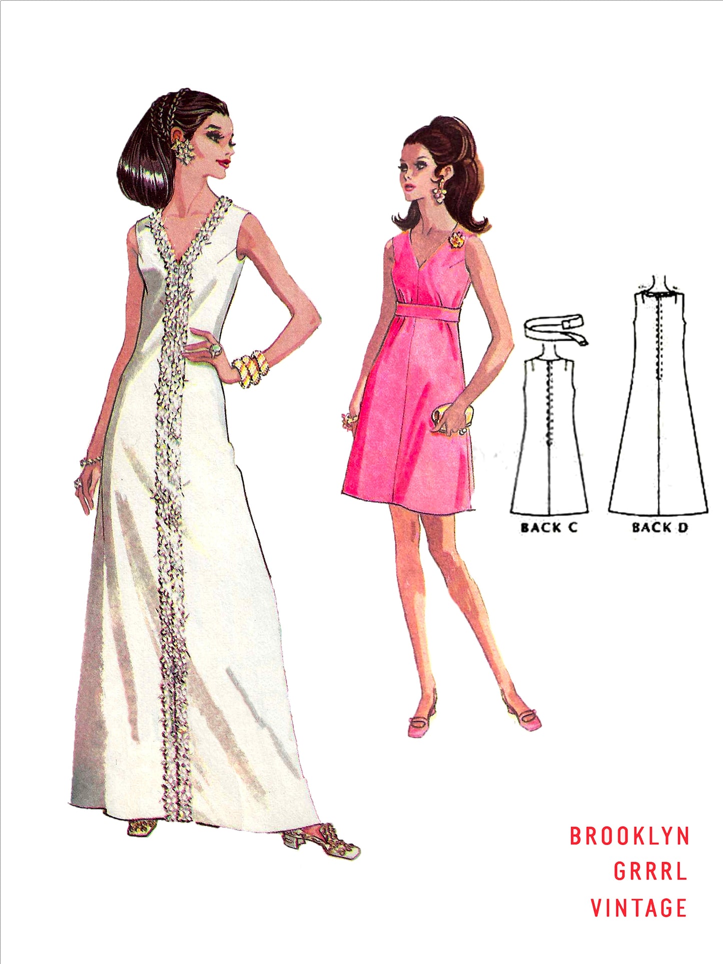 PDF Pattern - 1960s Dress in Two Lengths / Bust 38