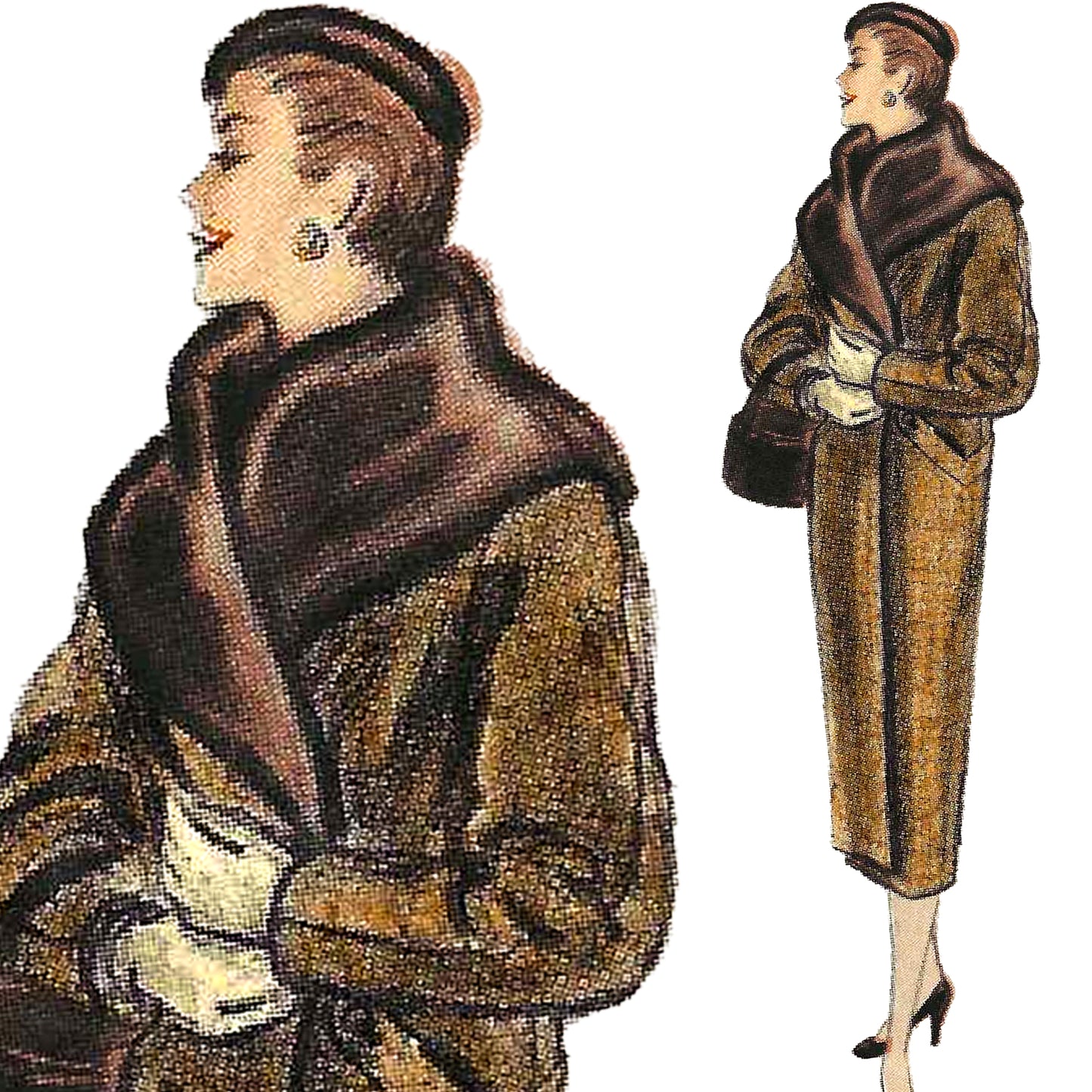 PAPER Pattern - 1950s Coat with Rolled Collar / Bust 34