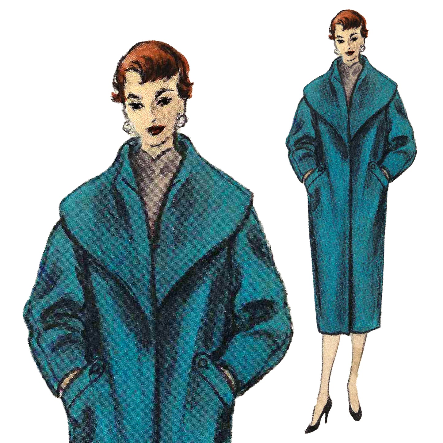 PAPER Pattern - 1950s Coat with Rolled Collar / Bust 34