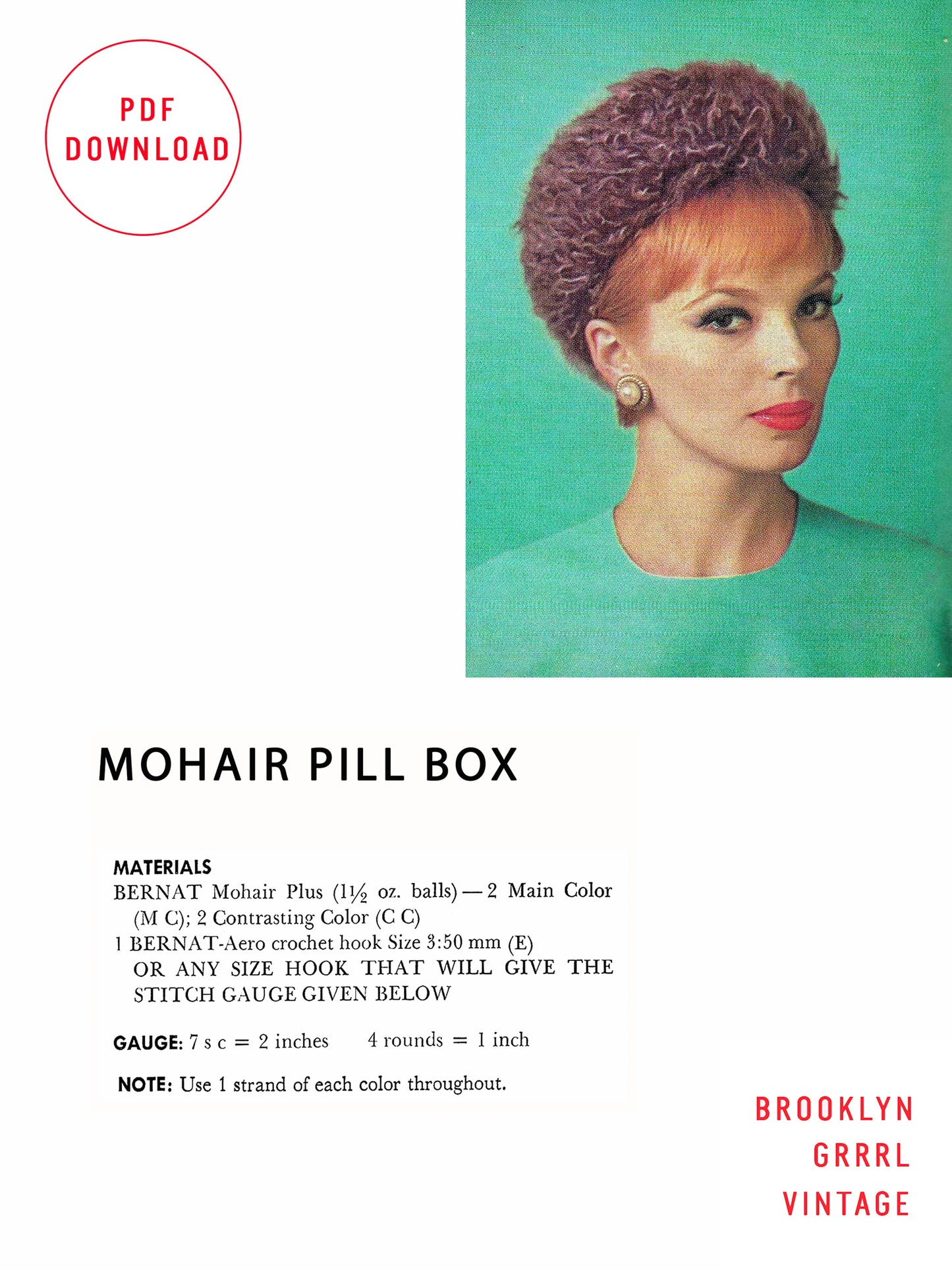 1960s Pill Box Hat - Knitting PDF Pattern