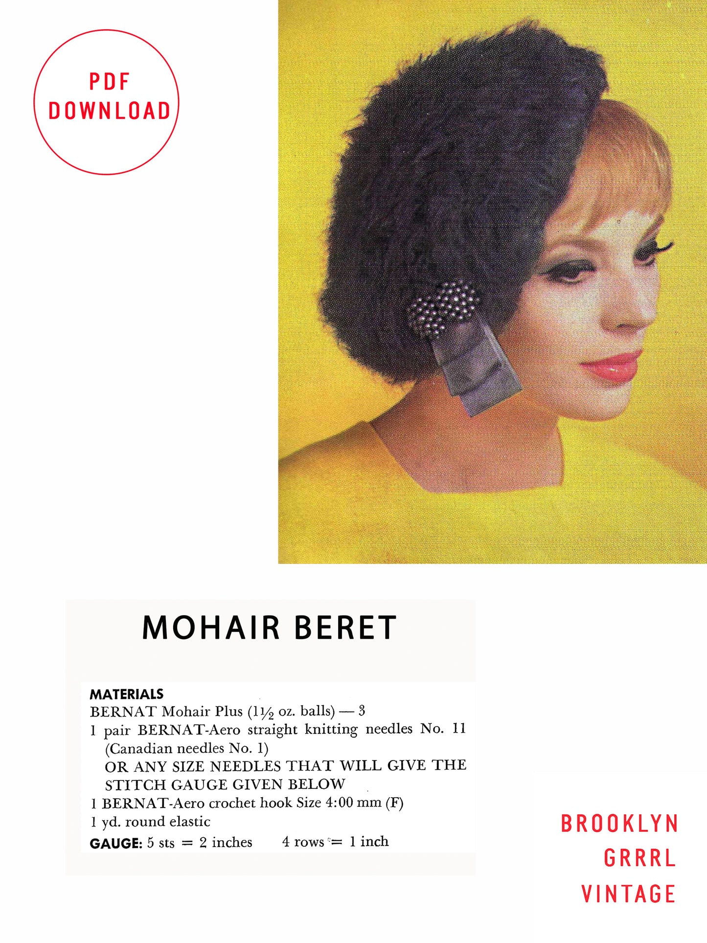 1960s Beret - Knitting PDF Pattern