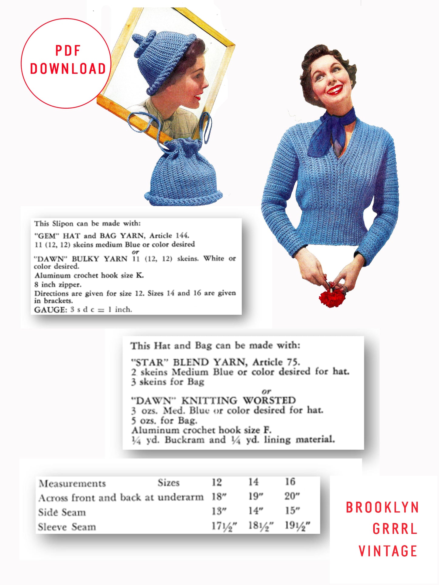 1950s Pixie Cap, Handbag and Crocheted Slip-On Sweater