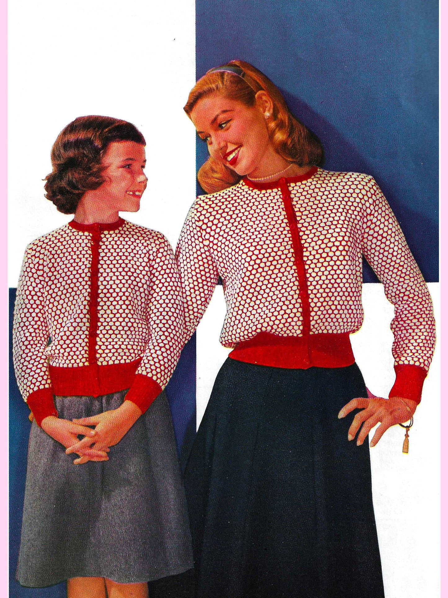 1950s Red and White Field Jacket - Knitting PDF Pattern