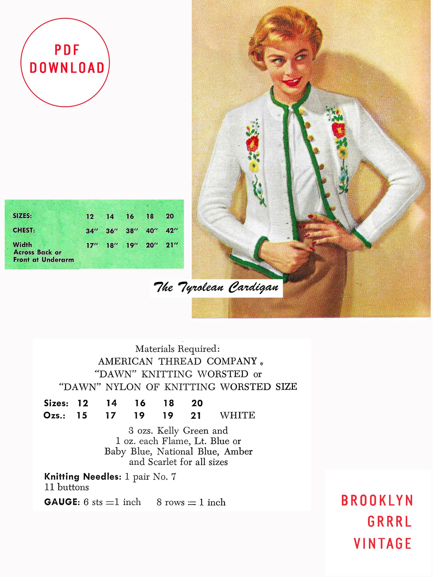 1950s Tyrolean Cardigan - Knitting PDF Pattern