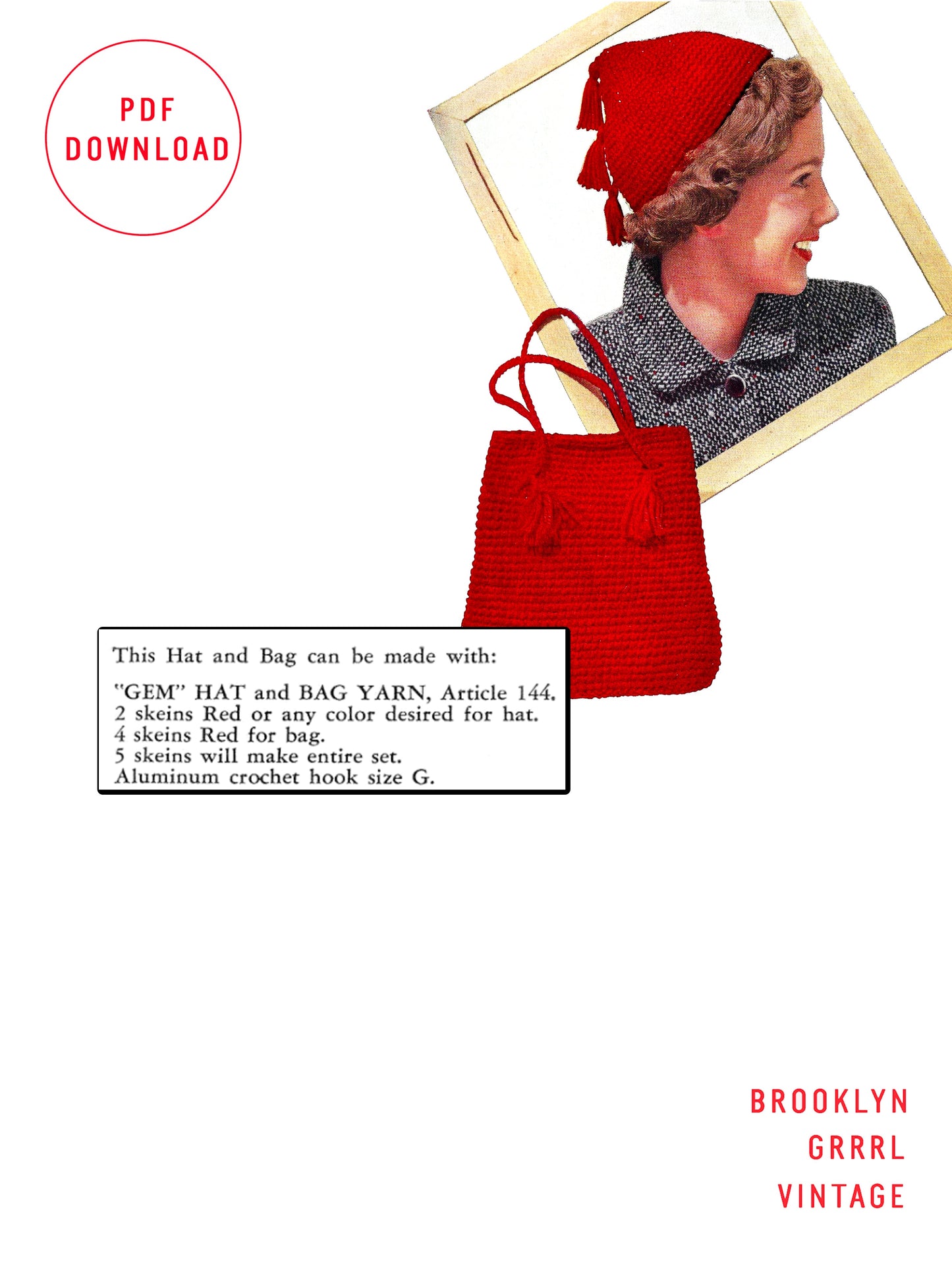 1950s Pixie Hat and Bag - Crochet PDF Pattern