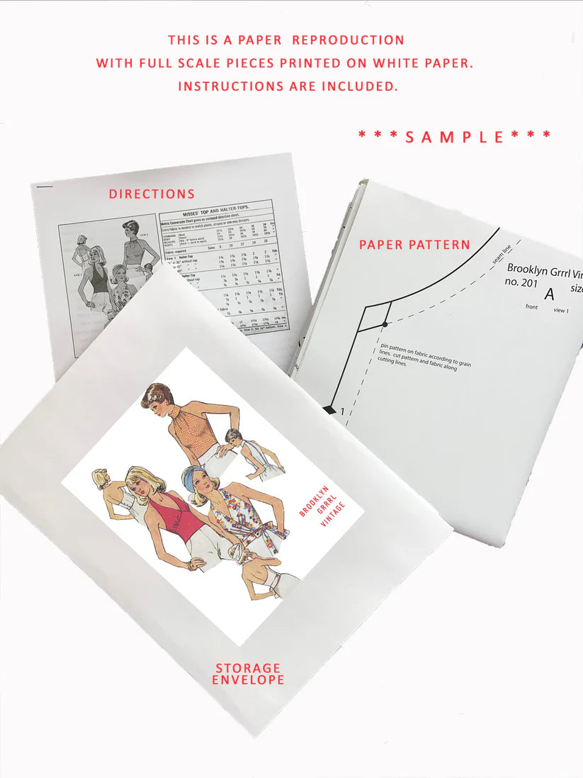 Paper pattern set with storage envelope and instructions on a white background