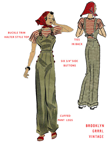 PAPER Pattern - 1930s Overalls & Slacks from Katherine Hepburn's Closet - Multiple Sizes