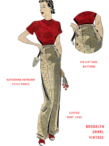PAPER Pattern - 1930s Overalls & Slacks from Katherine Hepburn's Closet - Multiple Sizes