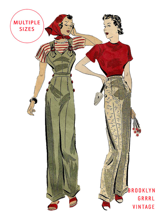 PAPER Pattern - 1930s Overalls & Slacks from Katherine Hepburn's Closet - Multiple Sizes