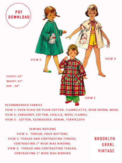 PDF Pattern - 40s Child's Robe with Bunny Pocket / Child 4