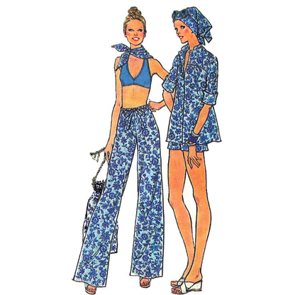 PDF Pattern - 1970's Separates Mix and Match Pants, Shorts, Bikini, Blouse, Scarf and Tote Bag / Bust 36