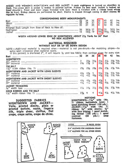 PDF Pattern - 1940s Nightgown and Bed Jacket  / Bust 38