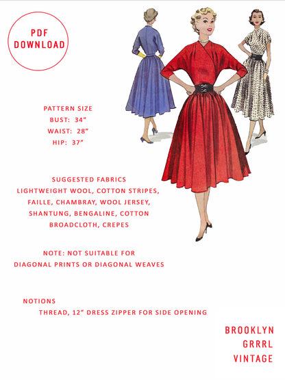 PDF Pattern - 1950s Dress / Bust 34