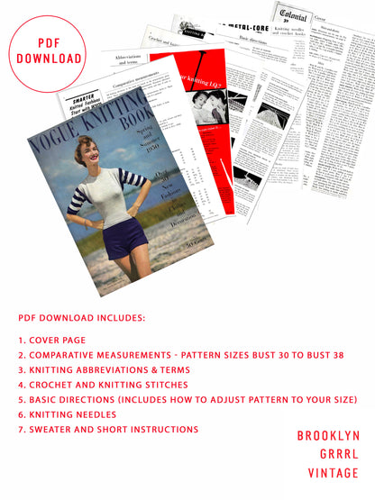 1950s Vogue Sweater and Short Set / Knitting Pattern