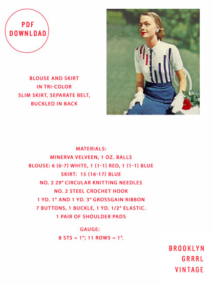 1950s Vogue Tri-Color Sweater and Skirt Set / Knitting Pattern