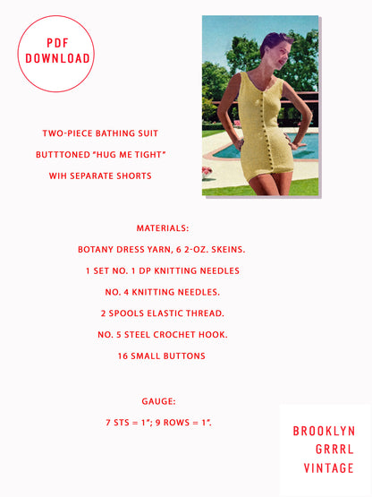 1950s Vogue Two-Piece Bathing Suit / Knitting Pattern