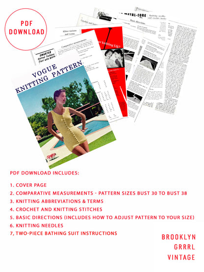 1950s Vogue Two-Piece Bathing Suit / Knitting Pattern