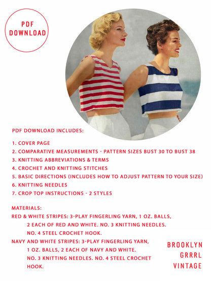 1950s Vogue Crop Top / Knitting Pattern