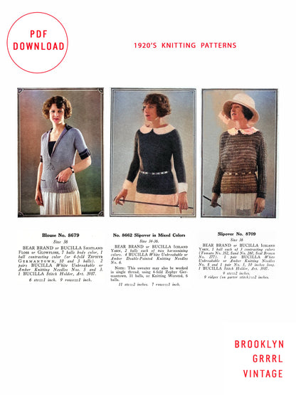1920s Knitting Pattern For Three Fabulous Sweaters