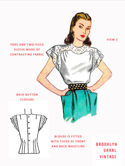 PAPER Pattern - 1940's Evening Blouse with Balloon or Lantern Sleeves / Bust 30