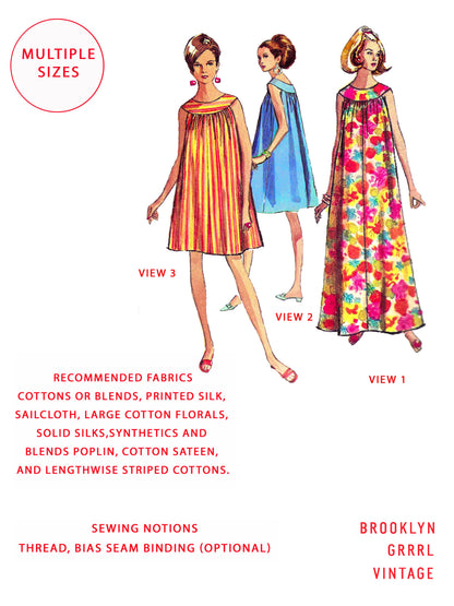PDF Pattern - 1960's MuuMuu and Summer Dress / Multiple Sizes