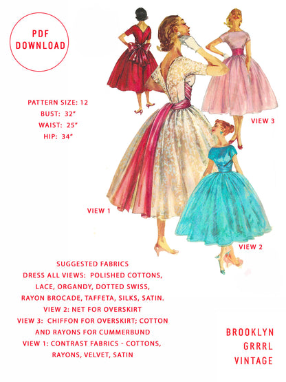 PDF Pattern - 1950's It's My Party Dress / Bust 32