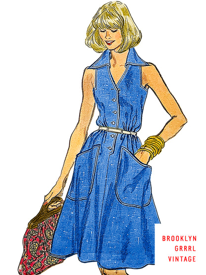 PDF Pattern - 1970's Shirt Dress - Belt Optional / Multiple Sizes