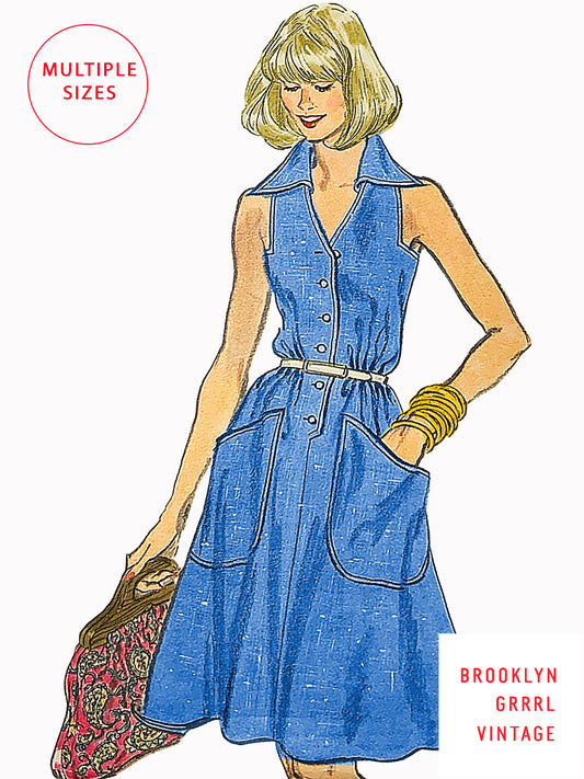 PDF Pattern - 1970's Shirt Dress - Belt Optional / Multiple Sizes