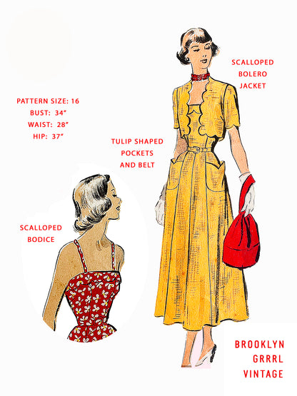 PAPER Pattern - 1940's Bellissima Sun Dress with Bolero Jacket  / Bust 34