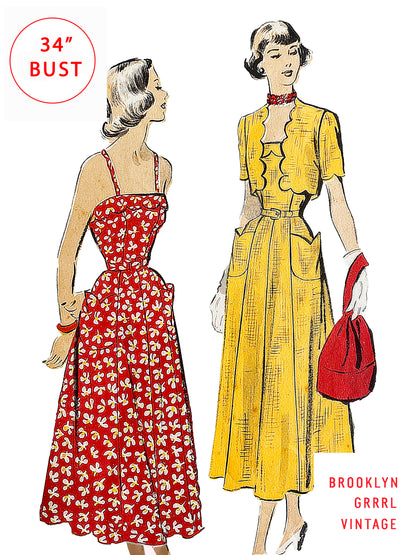 PDF Pattern - 1940's Bellissima Sun Dress with Bolero Jacket  / Bust 34