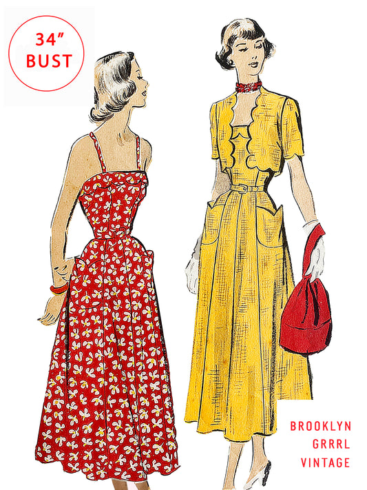 PDF Pattern - 1940's Fit and Flare Dress with Bolero Jacket  / Bust 34