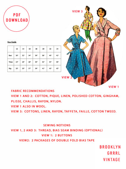 1950's The Sunrise Sweetheart Housecoat / PDF Pattern