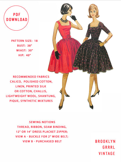 PDF Pattern - 1950's Fit and Flare Dress with Petticoat / Bust 38