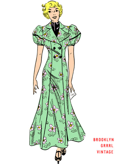 PDF Pattern 1930's Harlow Dress / Robe/ Bust 38