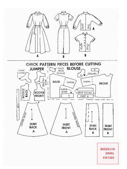 PDF Pattern - 1950's Jumper with Blouse / Bust 34