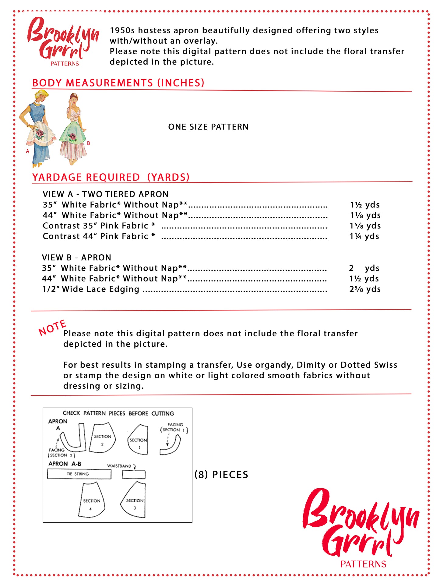 PDF Pattern - 1950s Scalloped Apron