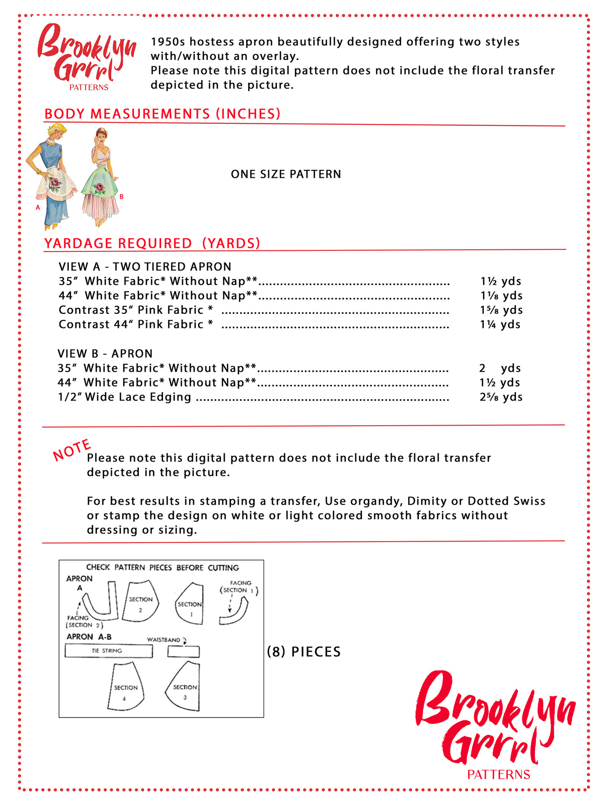 PAPER Pattern  1950's Scalloped Apron