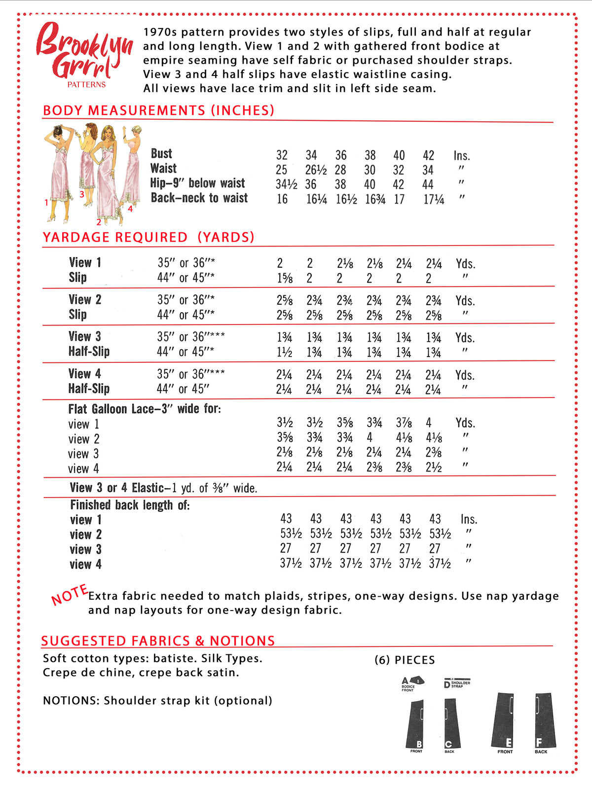 PDF Pattern - 1970s Full and Half Slips / MULTIPLE SIZES