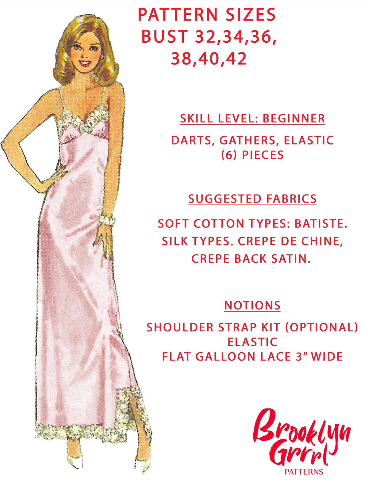 PDF Pattern - 1970s Full and Half Slips / MULTIPLE SIZES