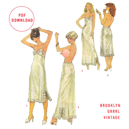 PDF Pattern - 1970s Full and Half Slips / Bust 38