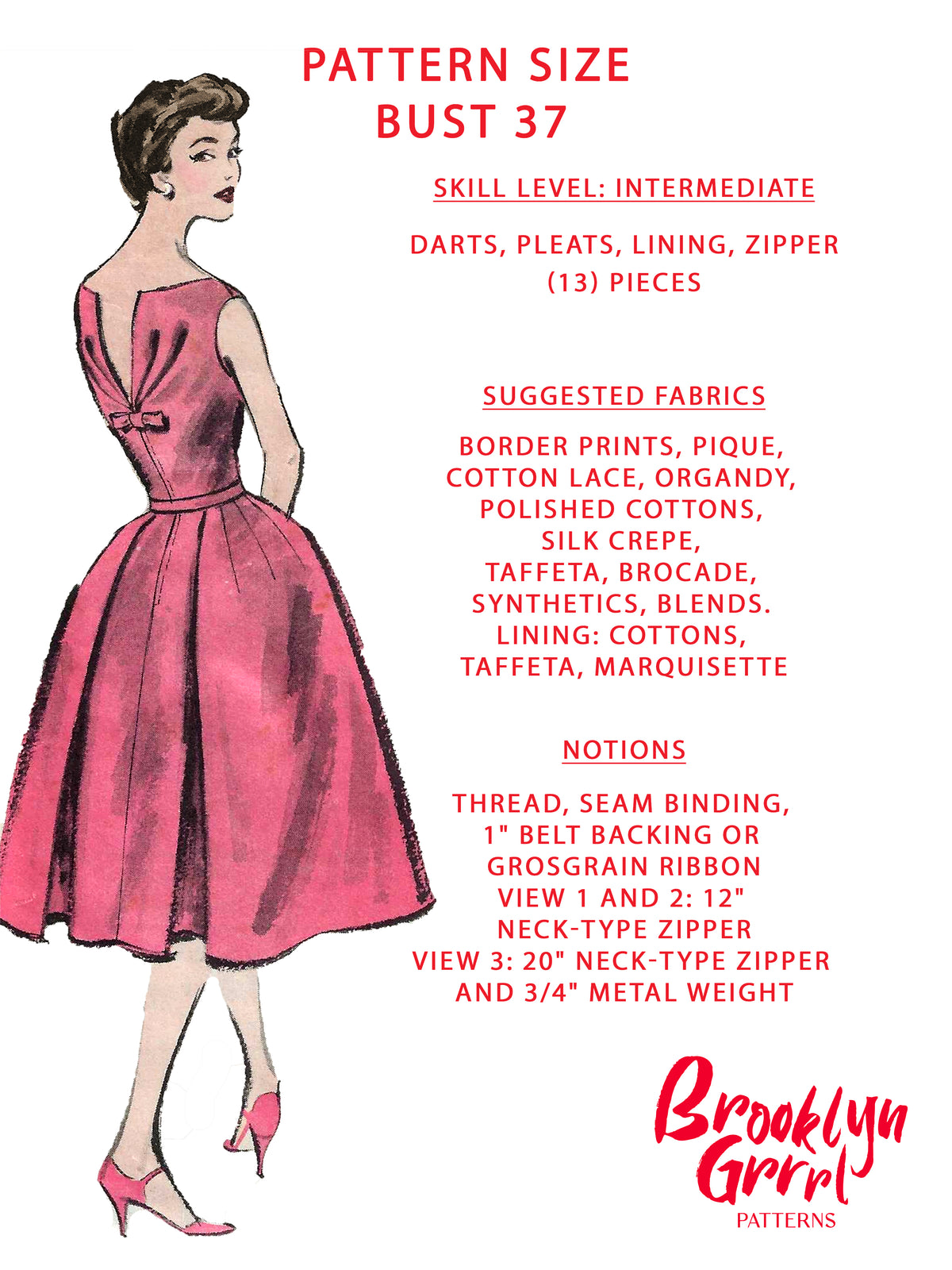 PDF Pattern - 1950's Cocktail Dress / Bust 37