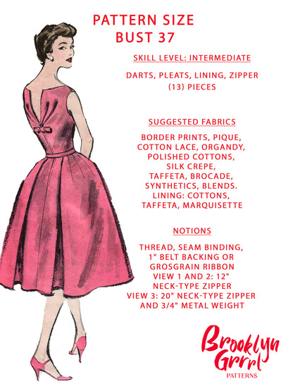 PDF Pattern - 1950's Cocktail Dress / Bust 37