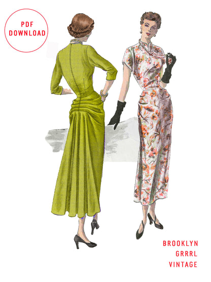 PDF Pattern - 1940's Dress with Back Pleating / Bust 34