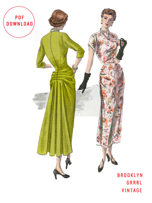 PDF Pattern - 1940's Dress with Back Pleating / Bust 34